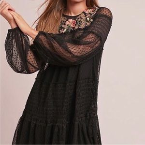 Anthropologie Maeve Mesh Swiss Dot Embroidered Dress
